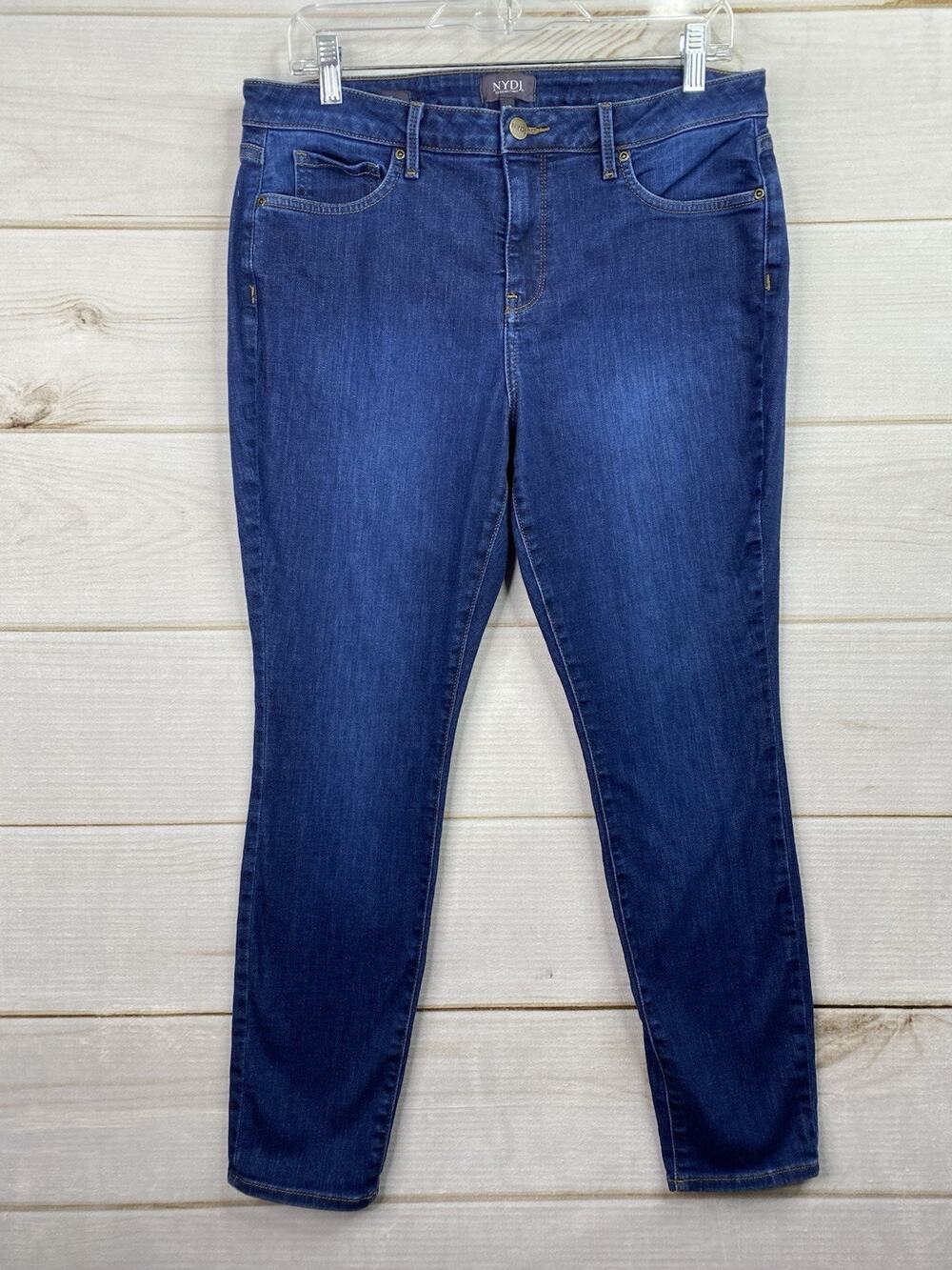 NYDJ Womens Ami Skinny Jeans 12 Petite Stretch Lift Tuck Mid Rise Dark Denim